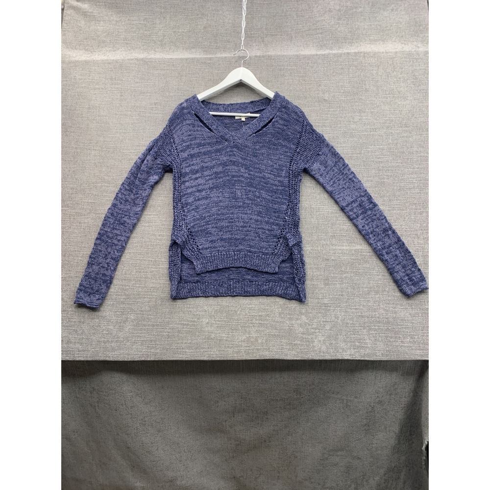 Mudd Sweater Womens Small Purple Knit Cotton Pullover Cut Out Neck High Low Hem